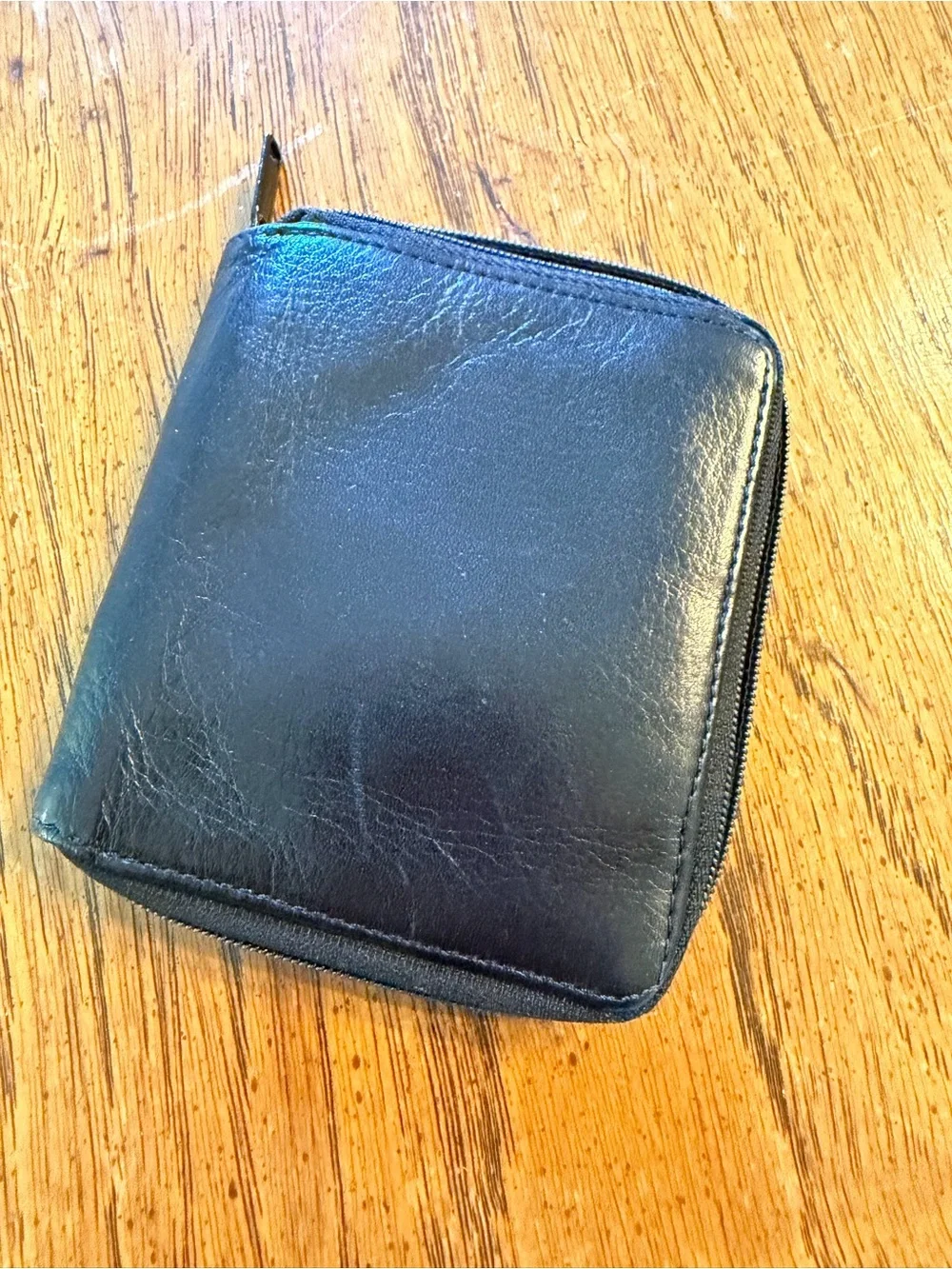Brookstone Black Leather Zip Wallet with Embossed Logo